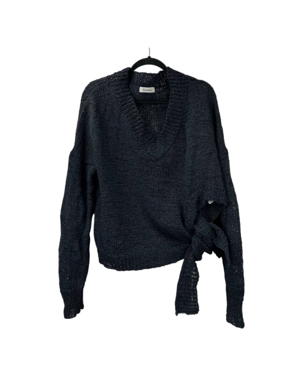 Rodebjer Knotted Open-Knit Sweater Womens XS V-neck Side-Tie Detail Long Sleeve - Picture 13 of 16